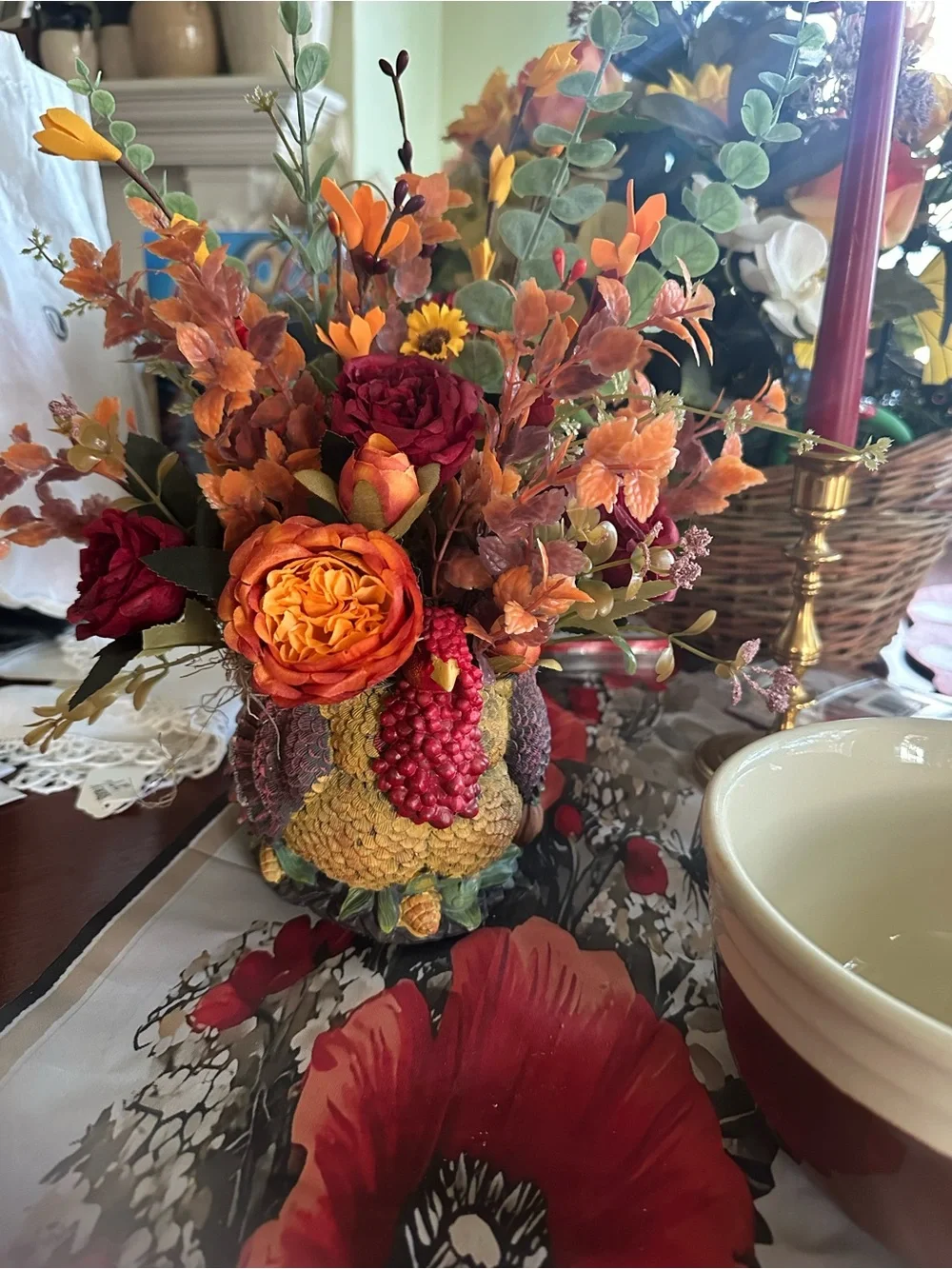 Colorful Decorative turkey Figurine Vase - Yellow, Red, Purple